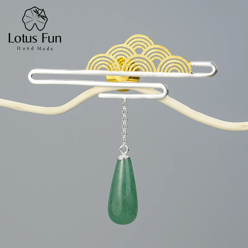 Lotus Fun реальные 925 пробы серебро Натуральный камень ручной работы Fine Jewelry Восточный элемент мира облака брошь для Для женщин милый подарок - Цвет камня: Aventurine