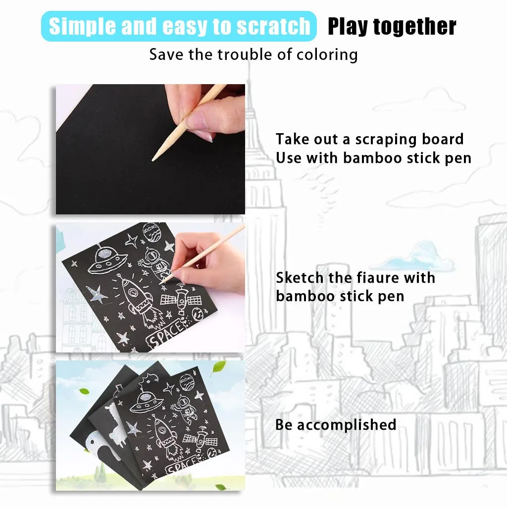 

Scratch Notes Set Scratch Doodle Art With 100 Holographic Rainbow Paper,2 Stylus DIY Drawing Toys Scraping Painting For Kid