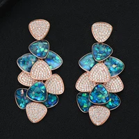 larrauri luxury abalone shell cubic zirconia statement big drop earrings for women wedding dubai bridal earrings jewelry