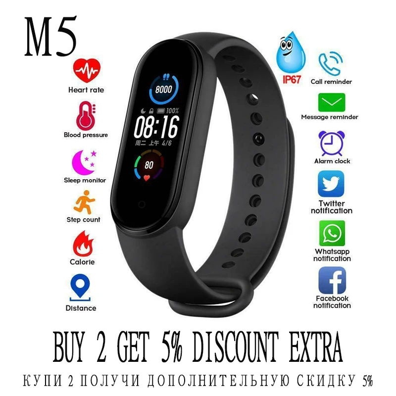 

M5 deportivo inteligente TSLM1 para hombre y mujer, pulsera inteligente deportiva M5 con control del ritmo cardiaco