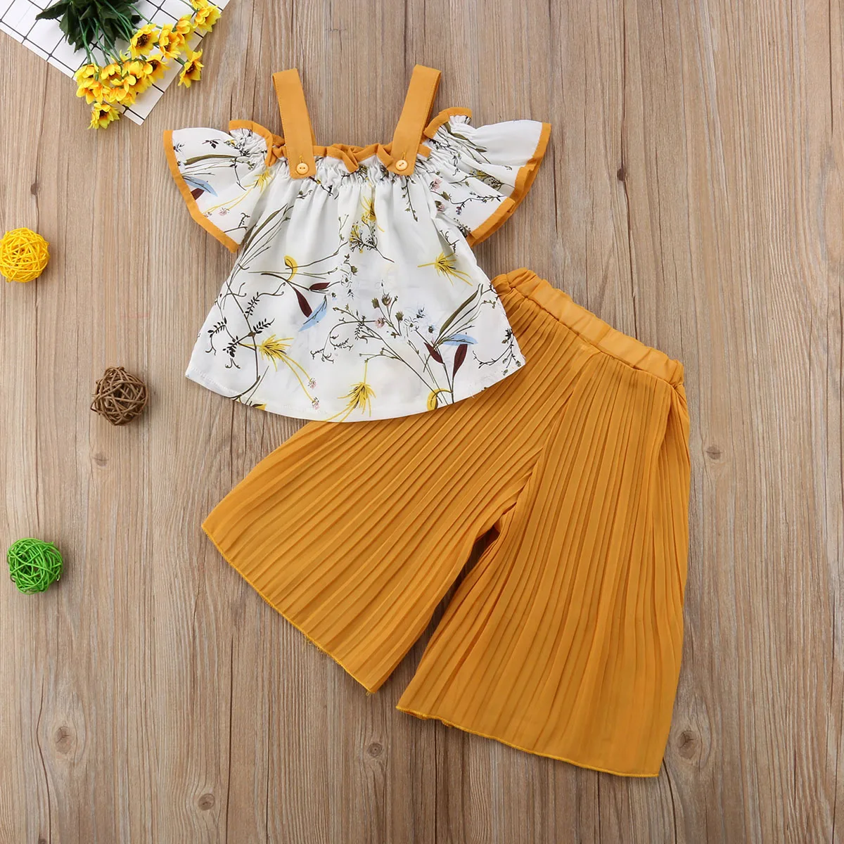 Комплект одежды из 2 предметов для маленьких девочек короткий топ на бретельках с