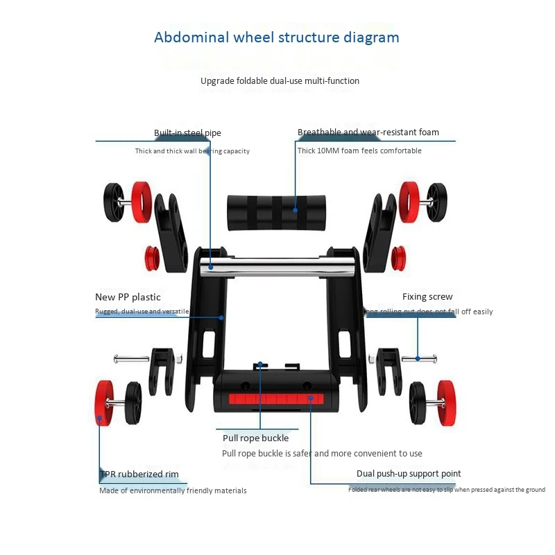 

Multifunctional Folding Abdominal Wheel Push-Ups Integrated Abdominal Muscle Training Device with Auxiliary Rope