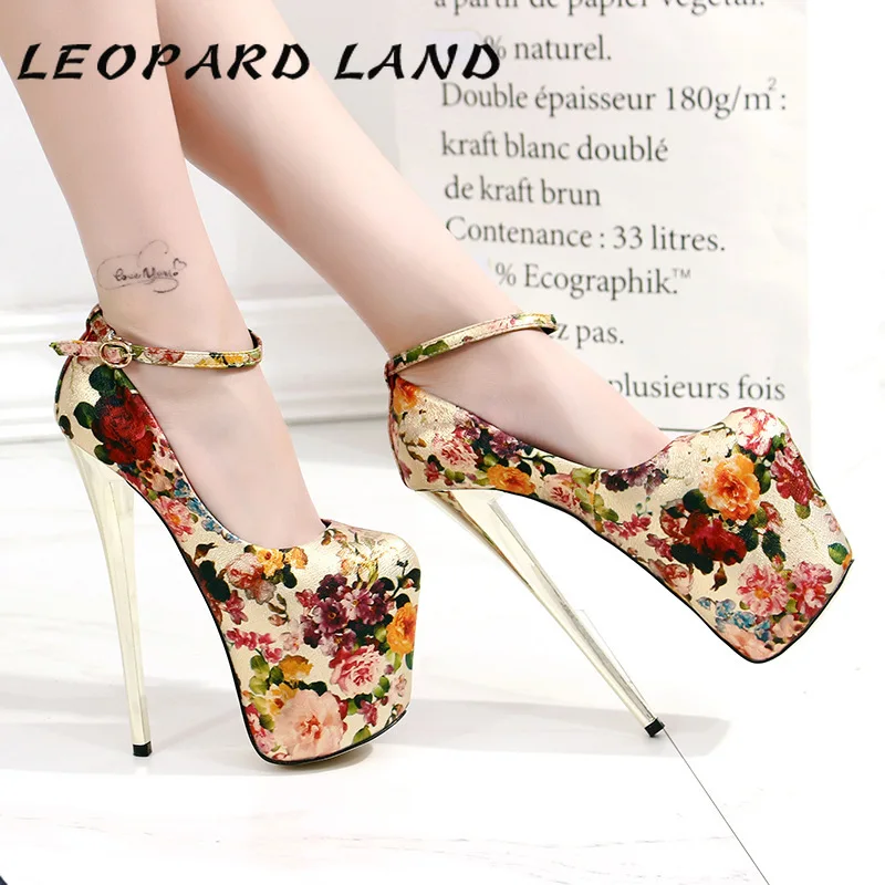 Леопардовая обувь на очень высоком каблуке 20 см водонепроницаемая платформе 9 в