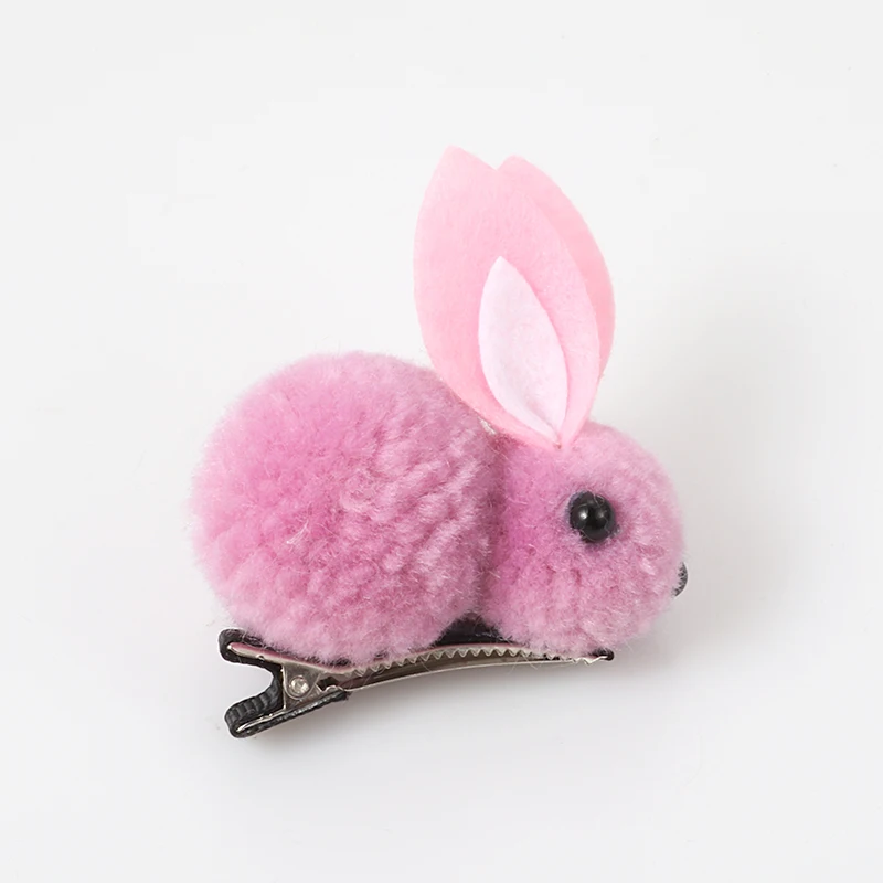 Pink Cимпатичный пушистый шарик заколка для волос с кроликом для девочек, плюшевый кролик уши зажим для волос 3D плюшевый кролик аксессуары для волос в Корейском стиле простое украшение для волос, для девочки - Цвет: Pink