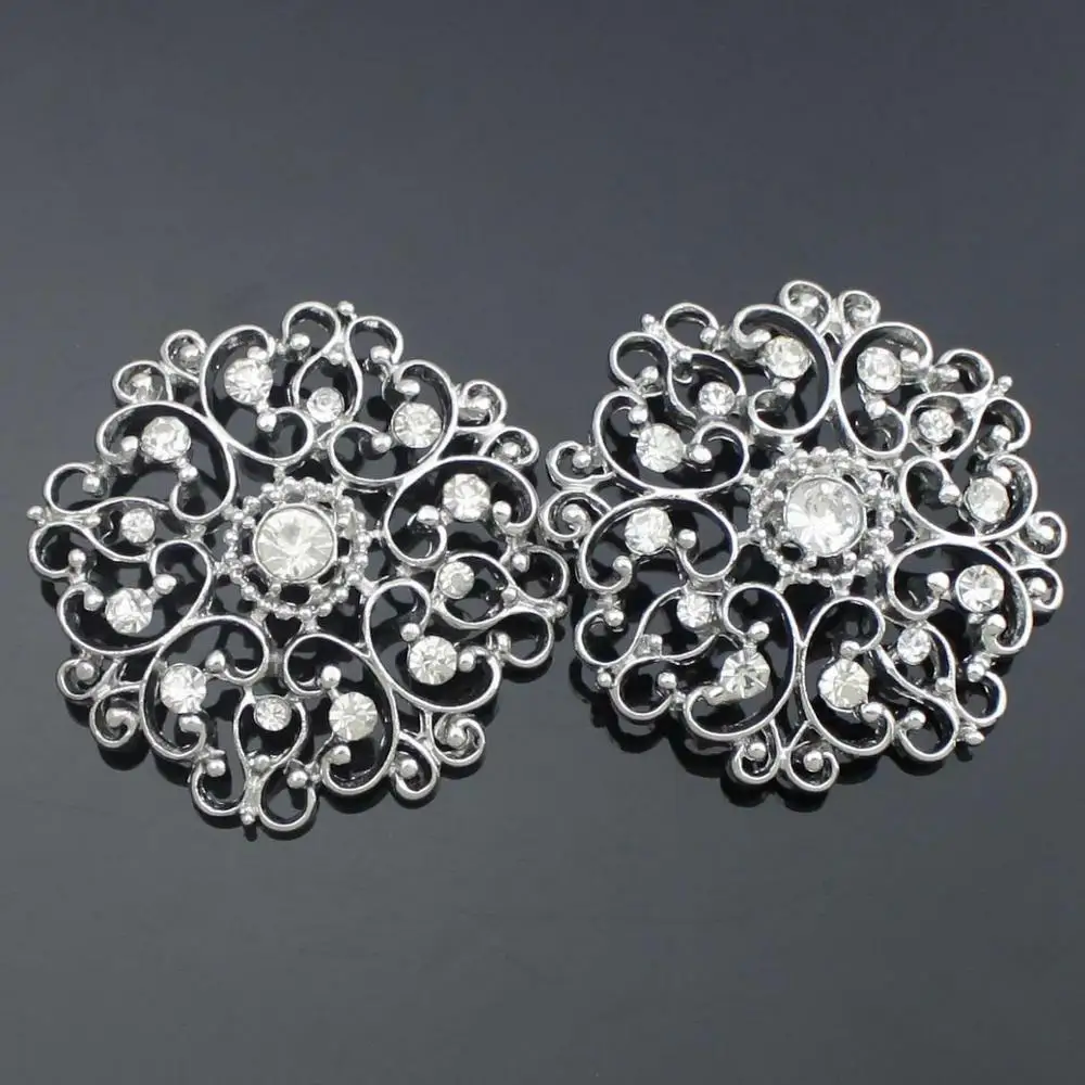 2 шт Серебряный цветочный хвостовик сплав стекло стразы пуговицы платье декор