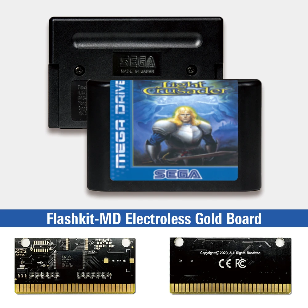 

Light Crusader - EUR Label Flashkit MD Electroless Gold PCB Card for Sega Genesis Megadrive Video Game Console