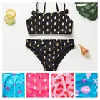 Купальник-бикини с золотыми штампами для маленьких девочек от 2 до 10 лет, Модный комплект из 2 предметов, бикини с бантом, UPF 50 +, 2021