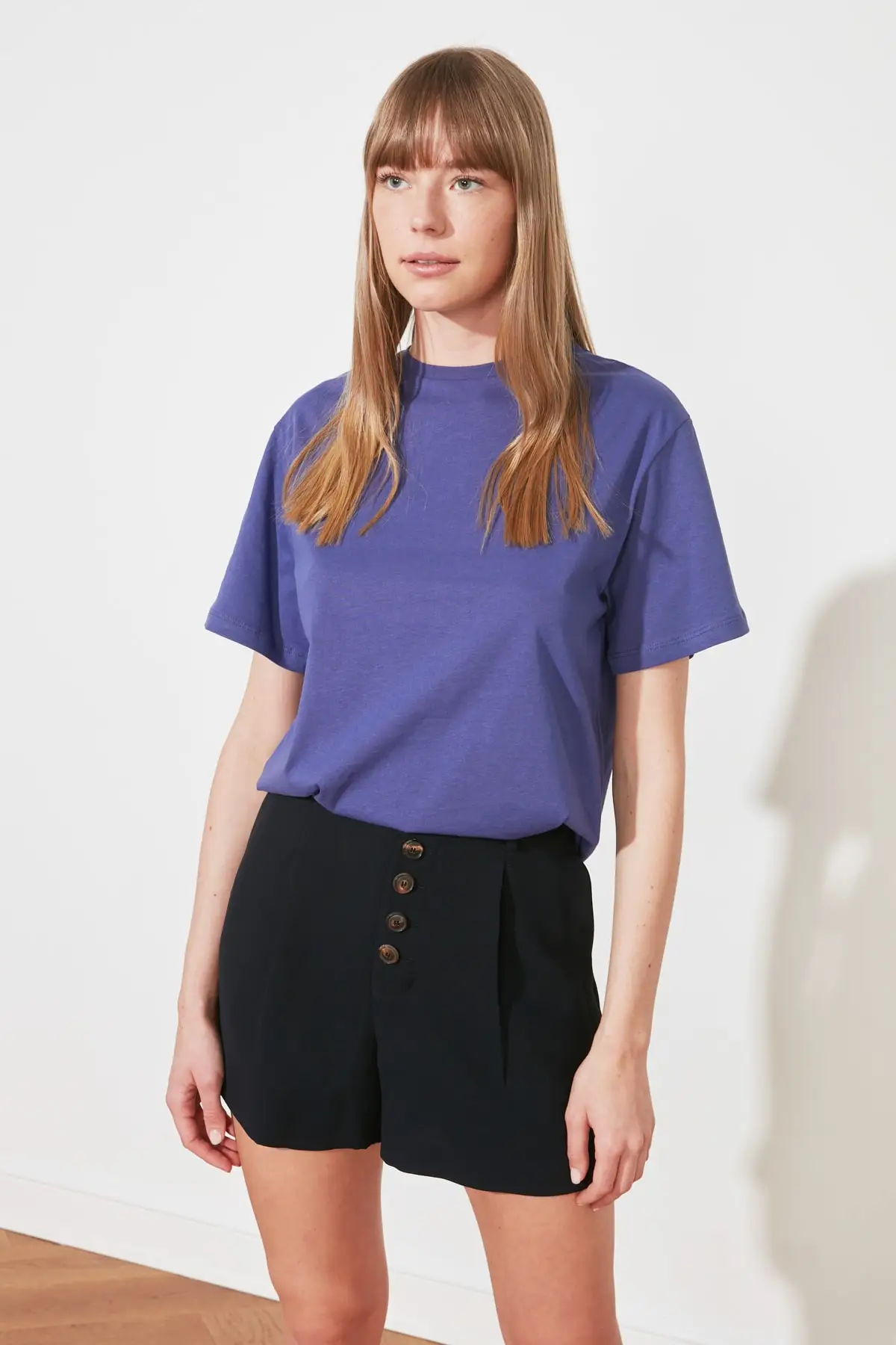 Trendyol Navy Embroidered Boyfriend Knitted T-shirt TWOSS19GS0111 | Женская одежда