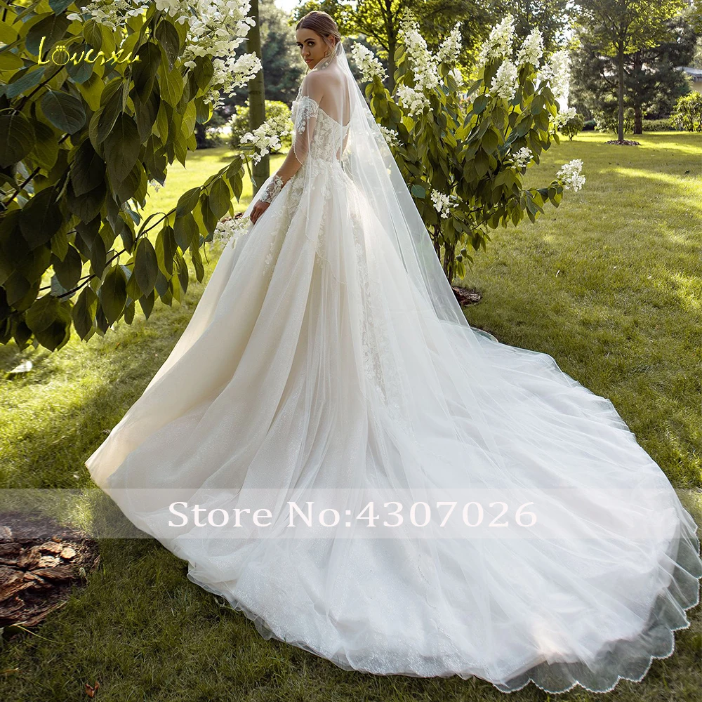 Loverxu милое ТРАПЕЦИЕВИДНОЕ свадебное платье с аппликацией открытыми плечами и