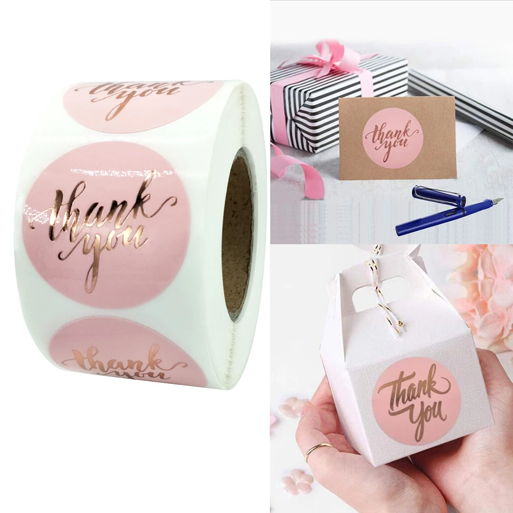 

Pink Gold Thank You Stickers 3.8cm 500pcs/roll Wedding Party Gift Sealing Decoration Label Stationery Sticker
