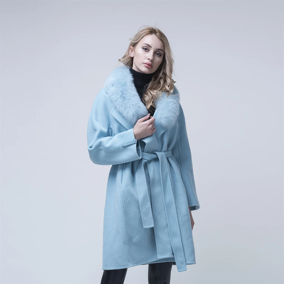 Женское длинное кашемировое пальто с меховым воротником|Женские пальто| |