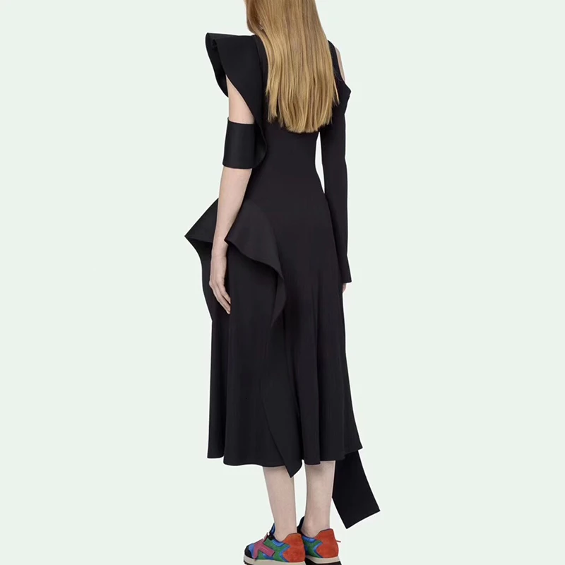 TWOTWINSTYLE 2020 осенние асимметричные платья для женщин воротник с лацканами пышные