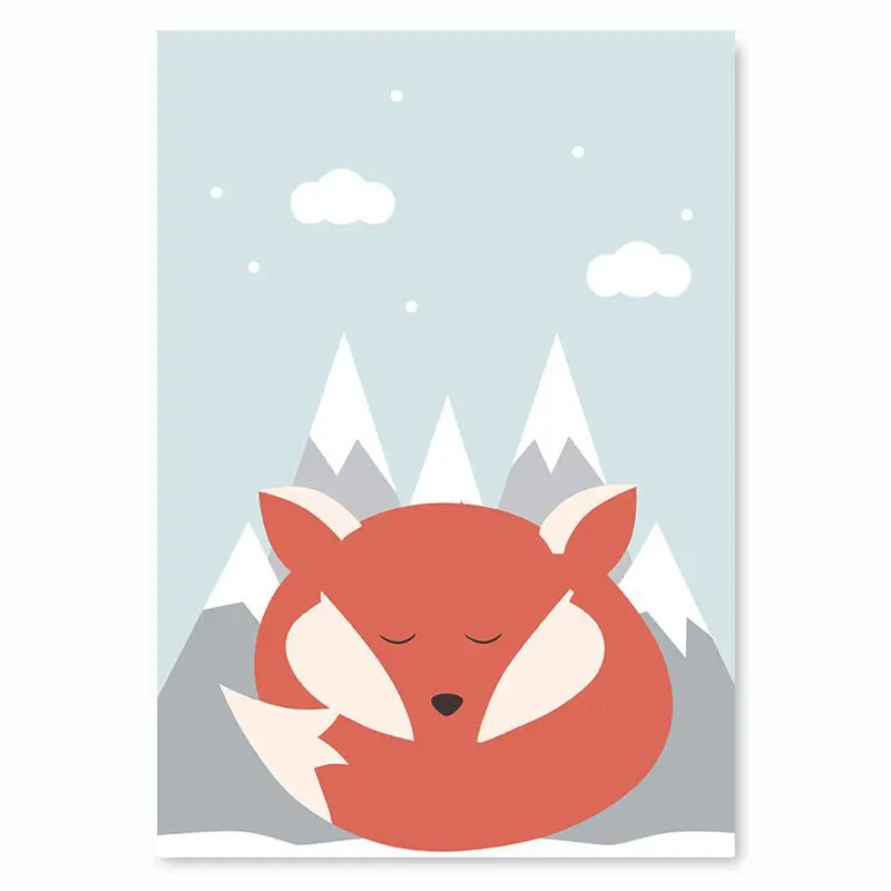 

Cartoon Animal Rabbit Fox Bear Poster Children's Living Room Bedroom Frameless Decorative Painting CPR4083