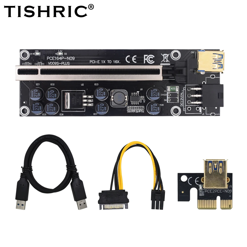 Плата расширения TISHRIC VER009S Plus 1X к 16X удлинитель PCIE PCI E 009S 6Pin кабель для графического