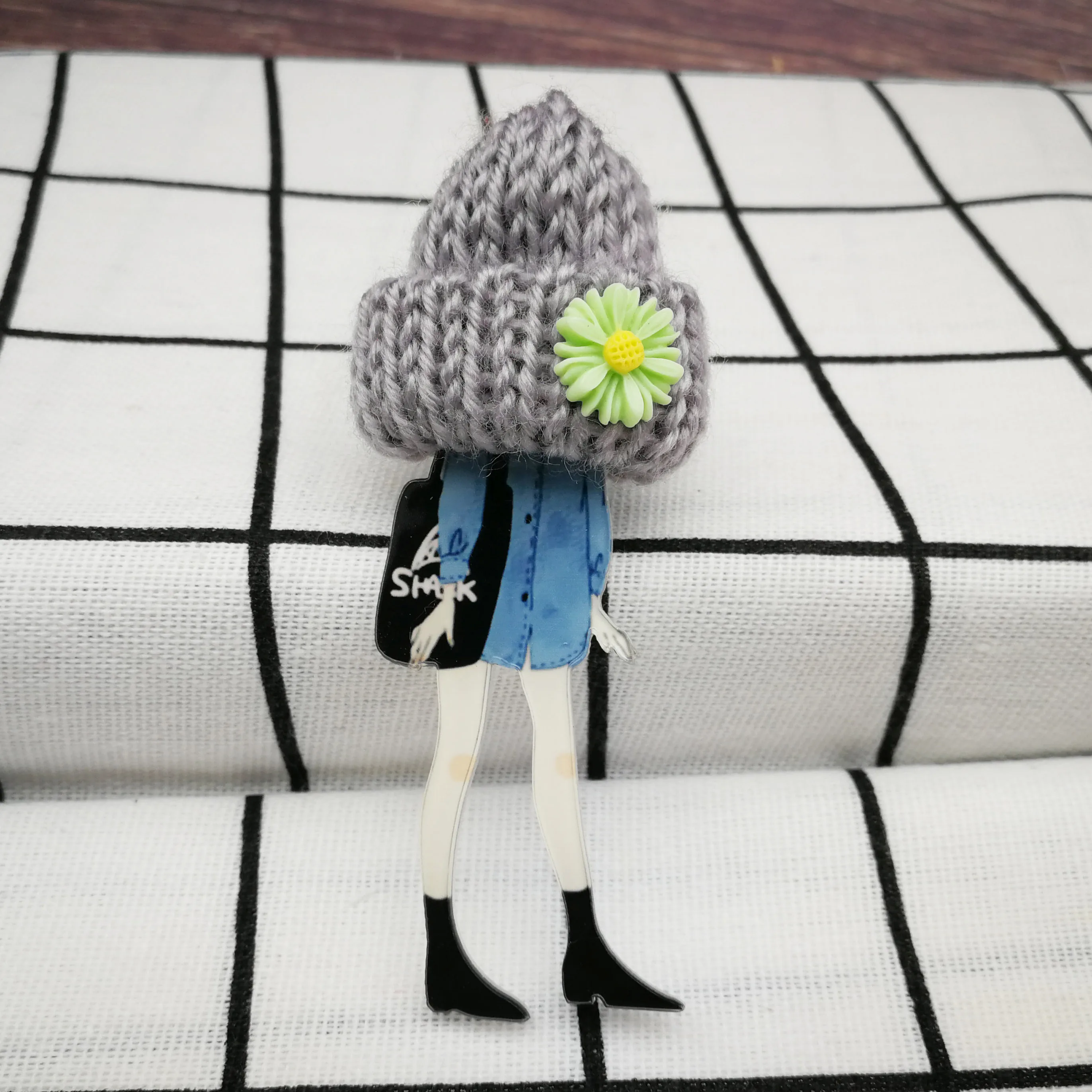 Style19 Harajuku значки для Женская Брошь и булавки элегантные акриловые модели персонажей из мультфильмов с вязаными шляпами брошь модные украшения Аксессуары - Окраска металла: Style19