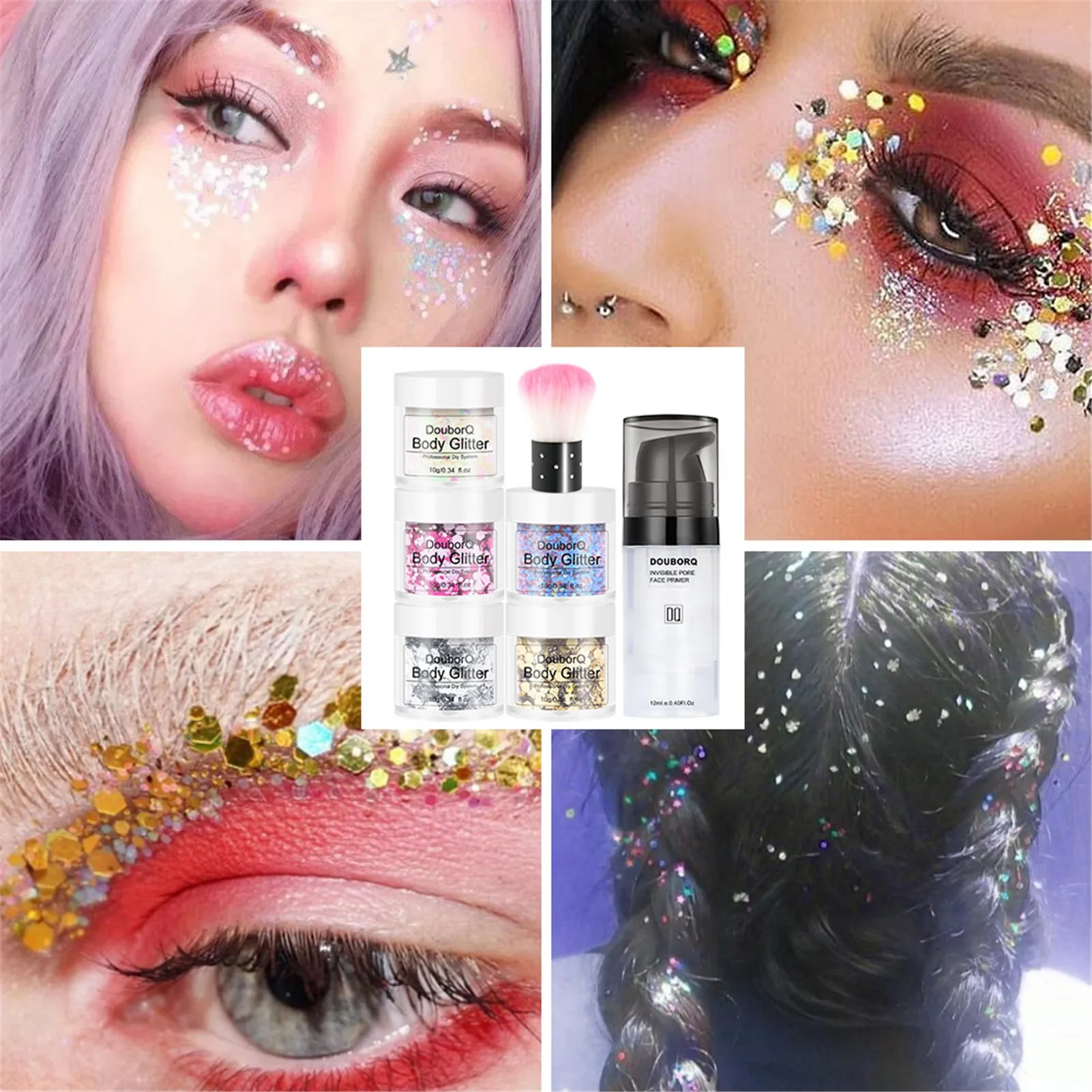 

7Pcs Face Jewels Eyeshadow Shimmer Pigment Body Face Eye Glitter Sequin Gel Cream Eye Shiny Skin Face Festival Cosmetic Glitter