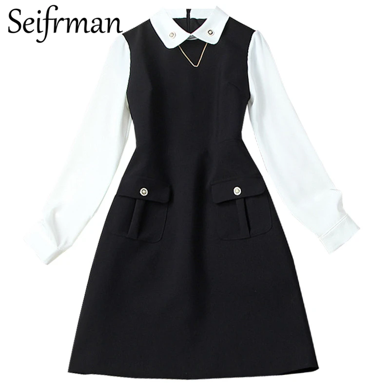 

Seifrmann Summer Women Fashion RunwayParty A-Line Dress Lantern Sleeve Pockets Elegant Bodycon Ladies Midi Dresses vestidos