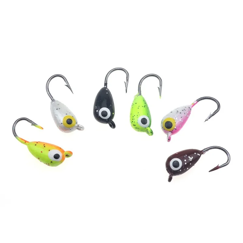 

6PCS/Lot Winter Ice Fishing Hook Lure Quality Mini Metal Bait Fish 1.8cm 2.3g Lead Head Hook Bait Jigging Fishing Tackle