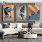 Современные абстрактные рисунки с синими перьями, настенный плакат, Скандинавская нишевая Картина на холсте, художественные картины, декор для гостиной и дома