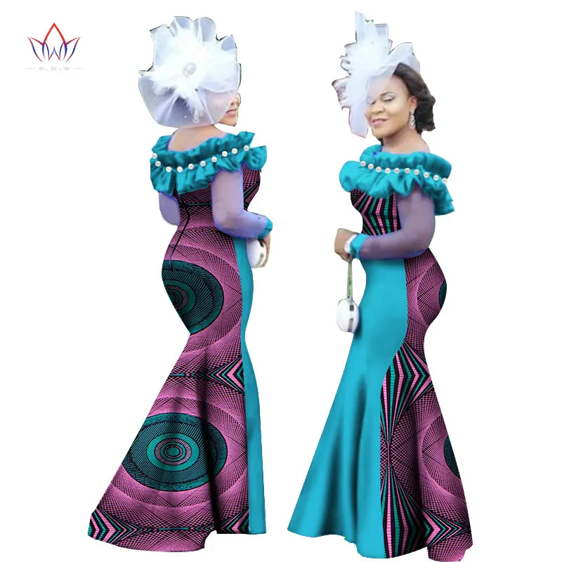 Custom 2021 African Dresses for Women Party Wedding Dinner Evening Maxi Dress Dashiki Print Ankara Sexy Wear Plus Size WY2451