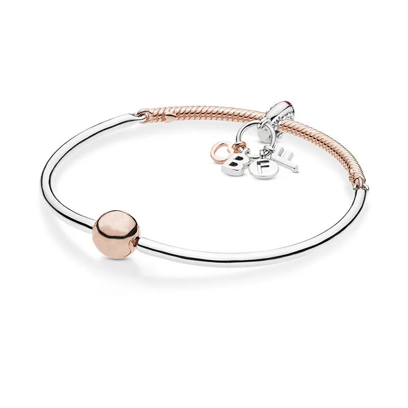 

925 Sterling Silver Bead Charm Original Rose Bff Forever pan bracelet Women DIY Jewelry Gift