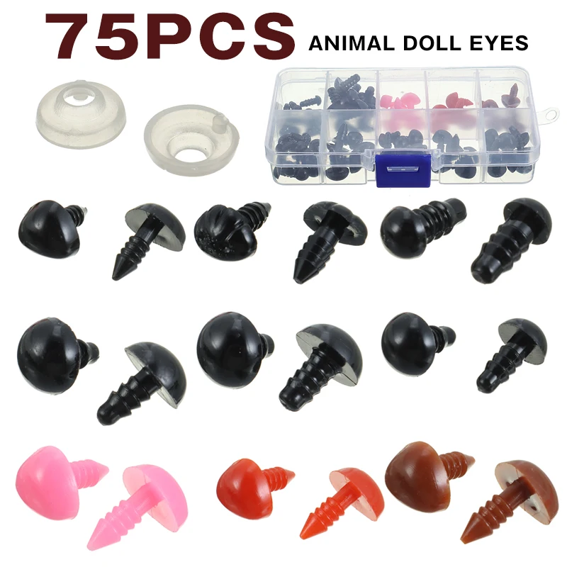 

75pcs 6mm/8mm/10mm/12mm Plastic Noses Eyes For Teddy Bear Dolls Soft Toy Nose Making DIY Accessories