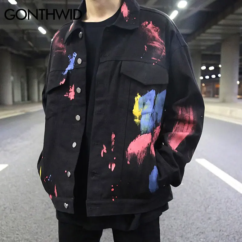 Куртка GONTHWID Мужская джинсовая в стиле хип-хоп уличная одежда с принтом граффити