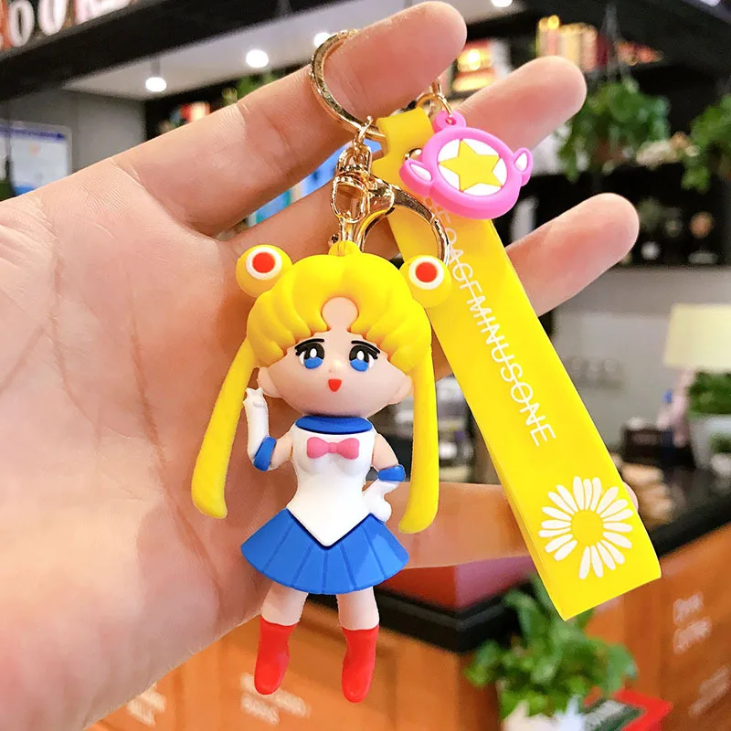 

Anime Sailor Moon Keychain Lovely Silicone Doll Car Backpack Pendant Accessories Key Ring Pretty Girl Favorite Gift Hot Sale