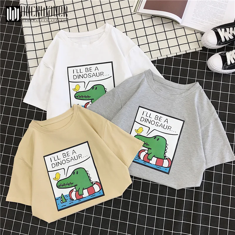 Летняя Милая футболка Duckwaver с мультяшным принтом для девушек в стиле оверсайз 90 х