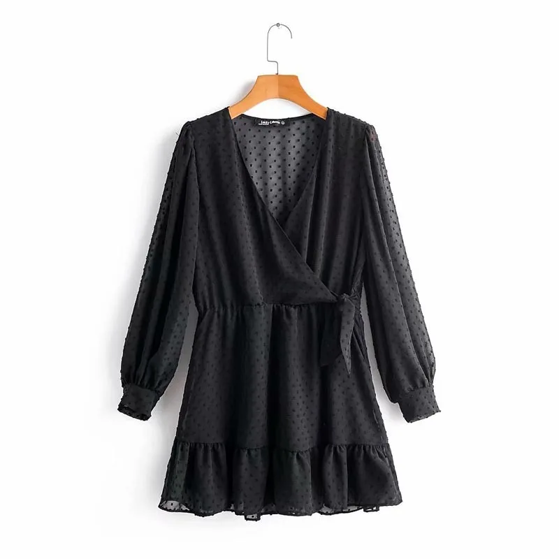 Блузка женская черная в горошек короткий пикантный прозрачный топ с оборками