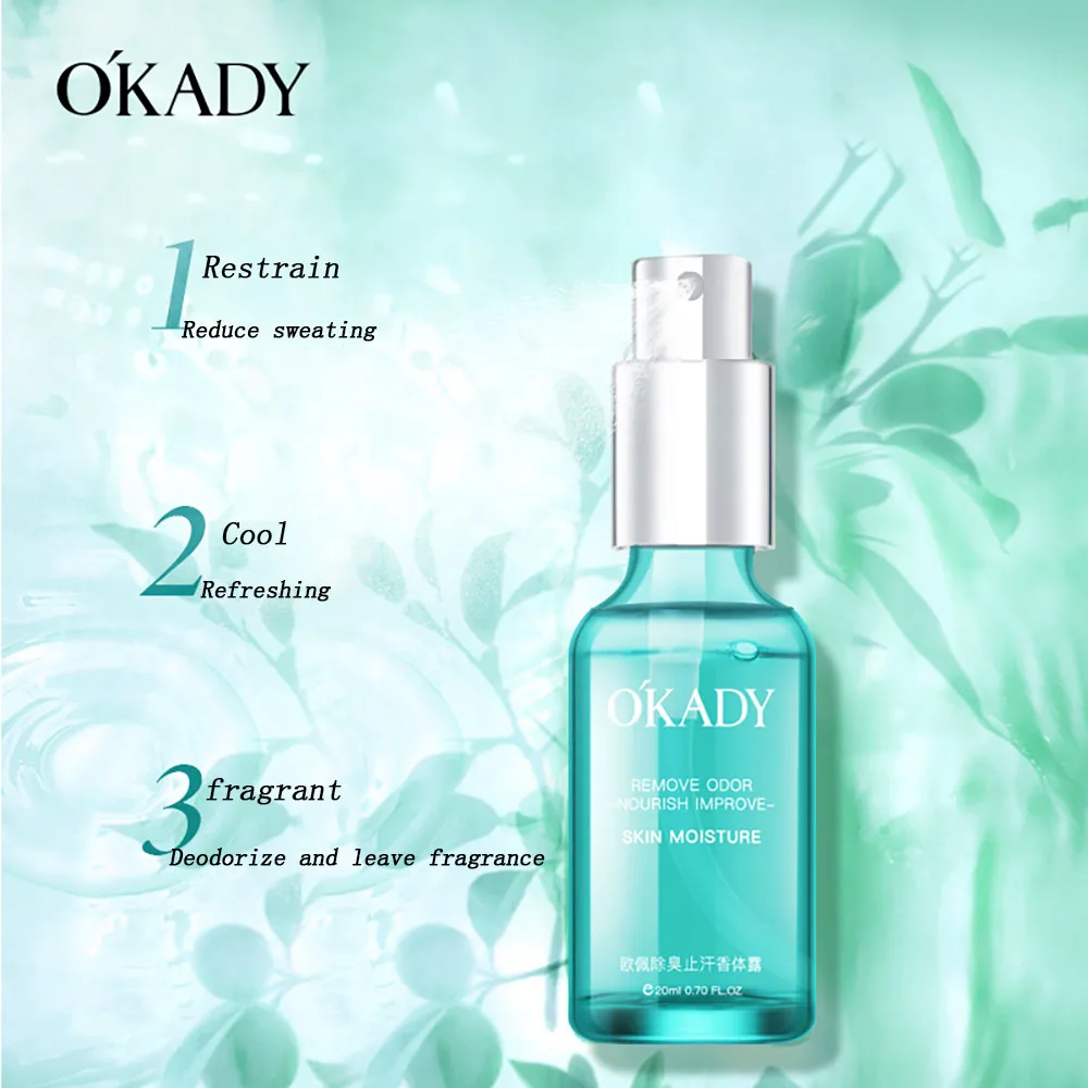 OKADY Odor Remover Spray Armpit Underarm Smell Removal Refresh Body Deodorant Lotion Liquid Summer Sweat Women Men Supplies 20ml