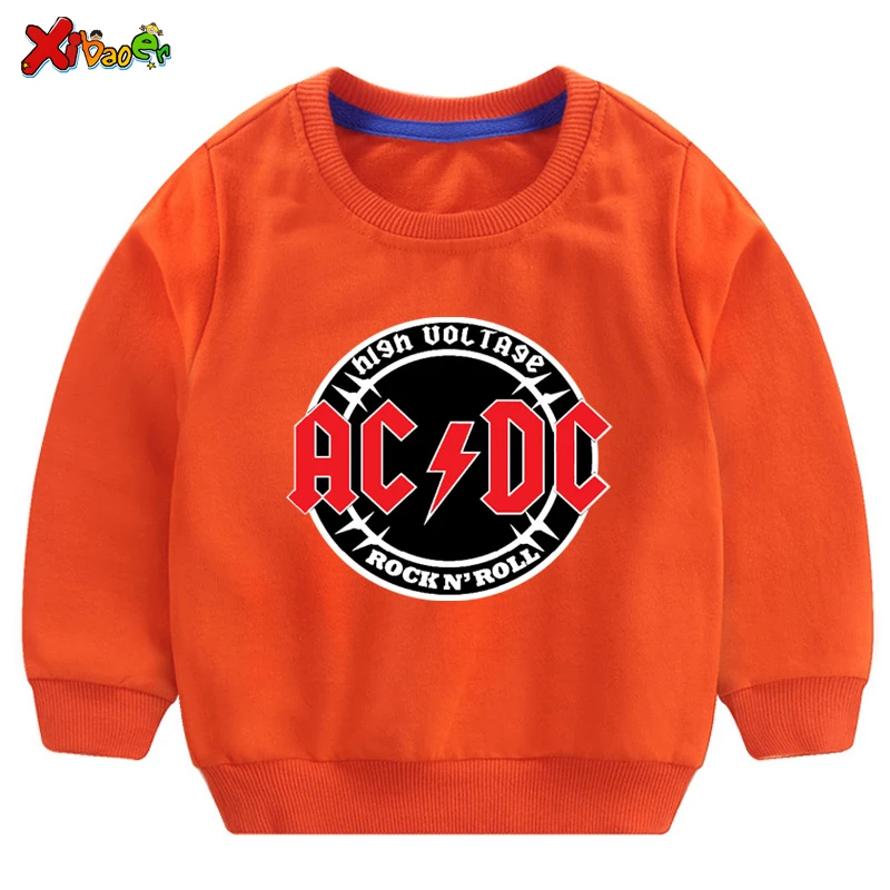 Детские толстовки ACDC мальчиков; модный свитер; белый Хлопковый пуловер для девочек; Новинка; пуловер; футболка; Осенняя толстовка с длинными рукавами для малышей - Цвет: sweatshirt orange