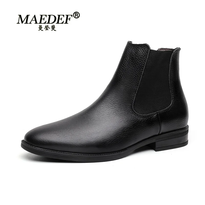 

MAEDEF Ботинки Челси мужские кожаные приличные мужские Ботильоны оригинальная Мужская Короткая Повседневная обувь Британский стиль зимние о...