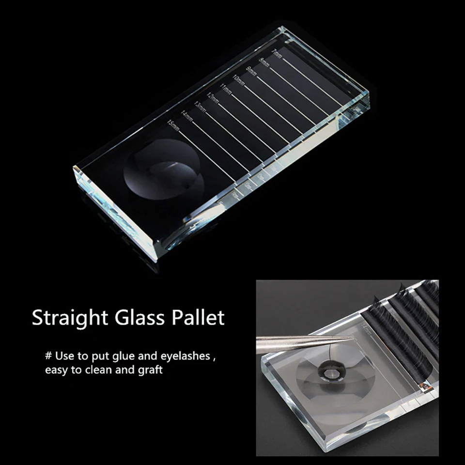 

False Eyelash Pallet Crystal Glass U Curved/Straight Glue Stand Pad Lash Holder with Tick Mark Fake Lash Extension Makeup Tools