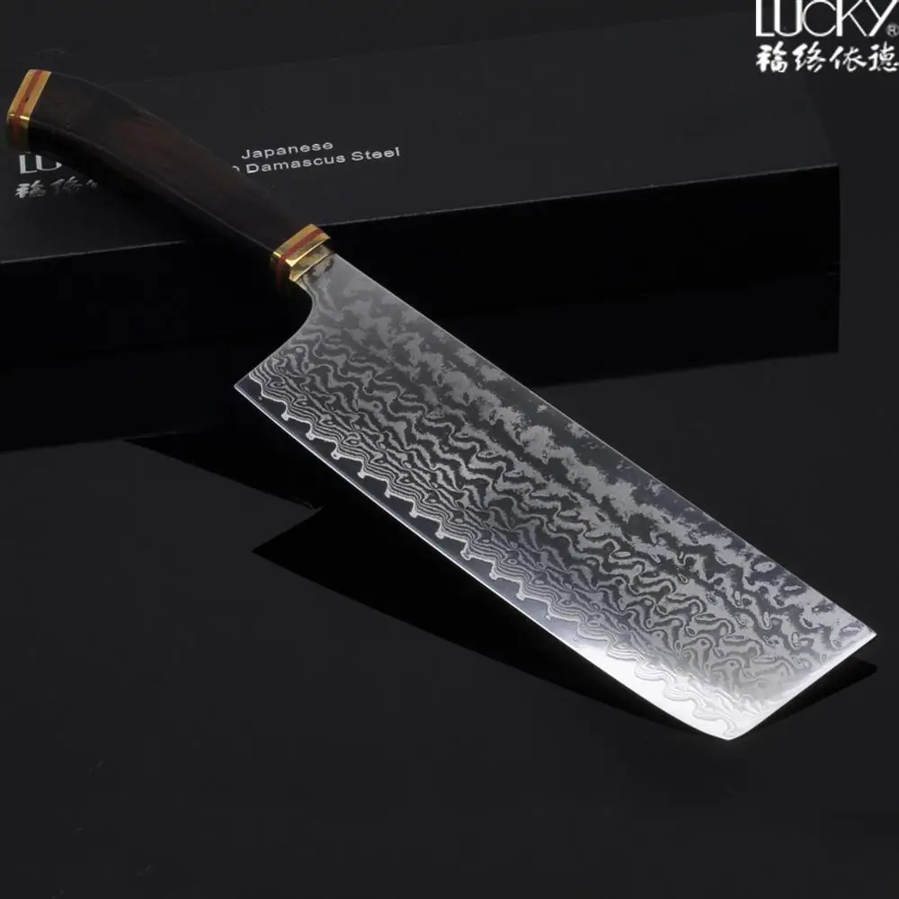 Кухонный нож шеф-повара сантоку Кливер Nakiri набор японский Дамаск VG10 сталь эбеновая ручка разделочная рыба мясо овощи 46-49 - Цвет: 7.5inch nakiri knife
