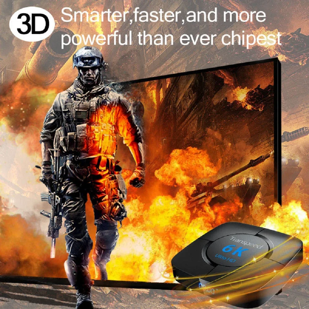 transpeed Android 10.0 Bluetooth TV Box Voice Assistant 6K 3D Wifi 2.4G&5.8G 4GB RAM 64G Media player Very Fast Box Top Box