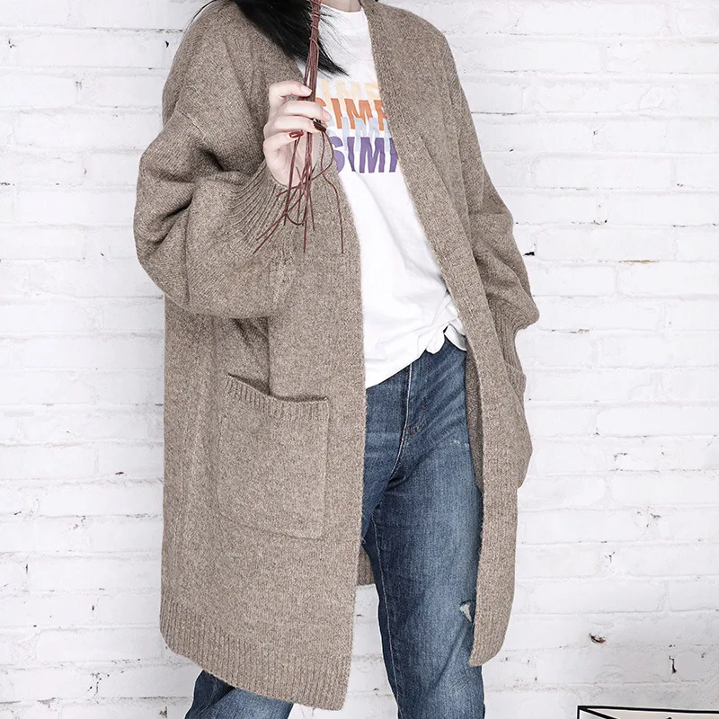 

W50 Slouchy wind loose coat medium length knitted cardigan coat for women