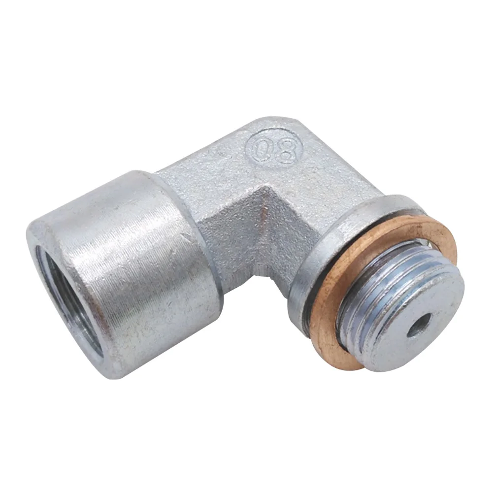 Интерфейс выхлопной кислородный датчик 90 градусов Серебристый Стальной адаптер