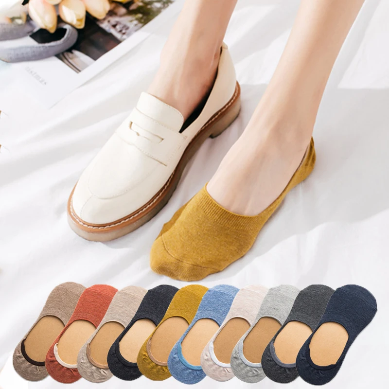 

Women Cotton Invisible No Show Socks Non-slip Summer Solid Color Fashion Girls Ladies Ankle Thin Slipper Short Boat Socks