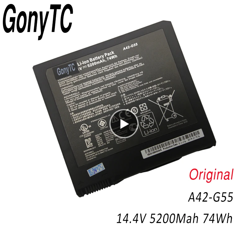 GONYTC 14.4V 5200mAh 74Wh A42-G55 New Original Laptop Battery Pack For ASUS G55 G55V G55VM G55VW Genuine Notebook