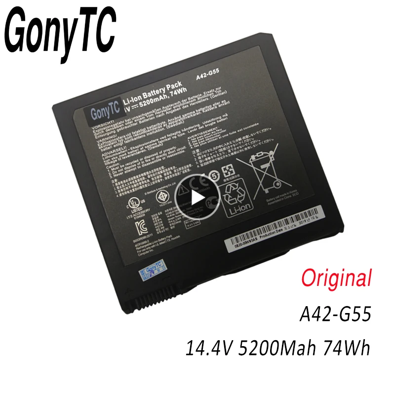 GONYTC 14 4 V 5200 мА/ч 74Wh A42-G55 новый оригинальный Аккумуляторный блок для ноутбука ASUS G55