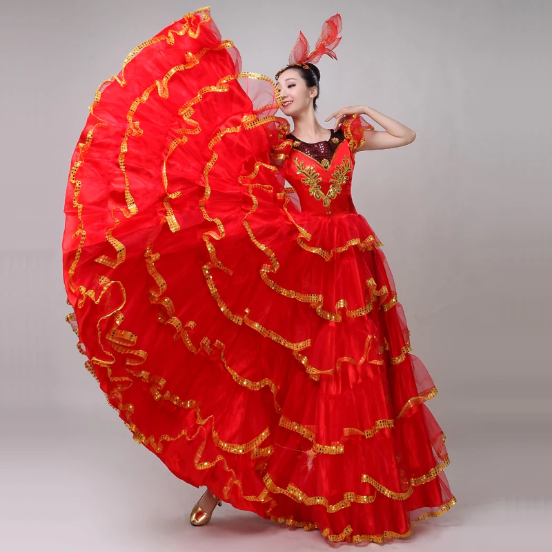 Бальные платья для танцев женский красный испанский костюм фламенко одежда