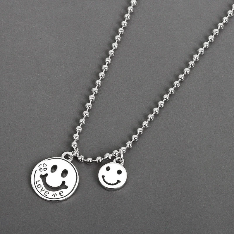 

2 Happy Smile Face Smart Pendant Necklace For Woman Christmas Metallic Ornaments Choker Charms Beads Jewelry Chain Accessories