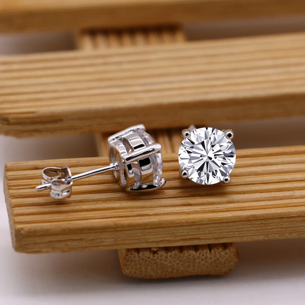 

Fashion Jewelry Unisex 925 Sterling Silver Earrings Classic Four Claw Cubic Zircon Earrings Men's Original Silver Ear Accessorie