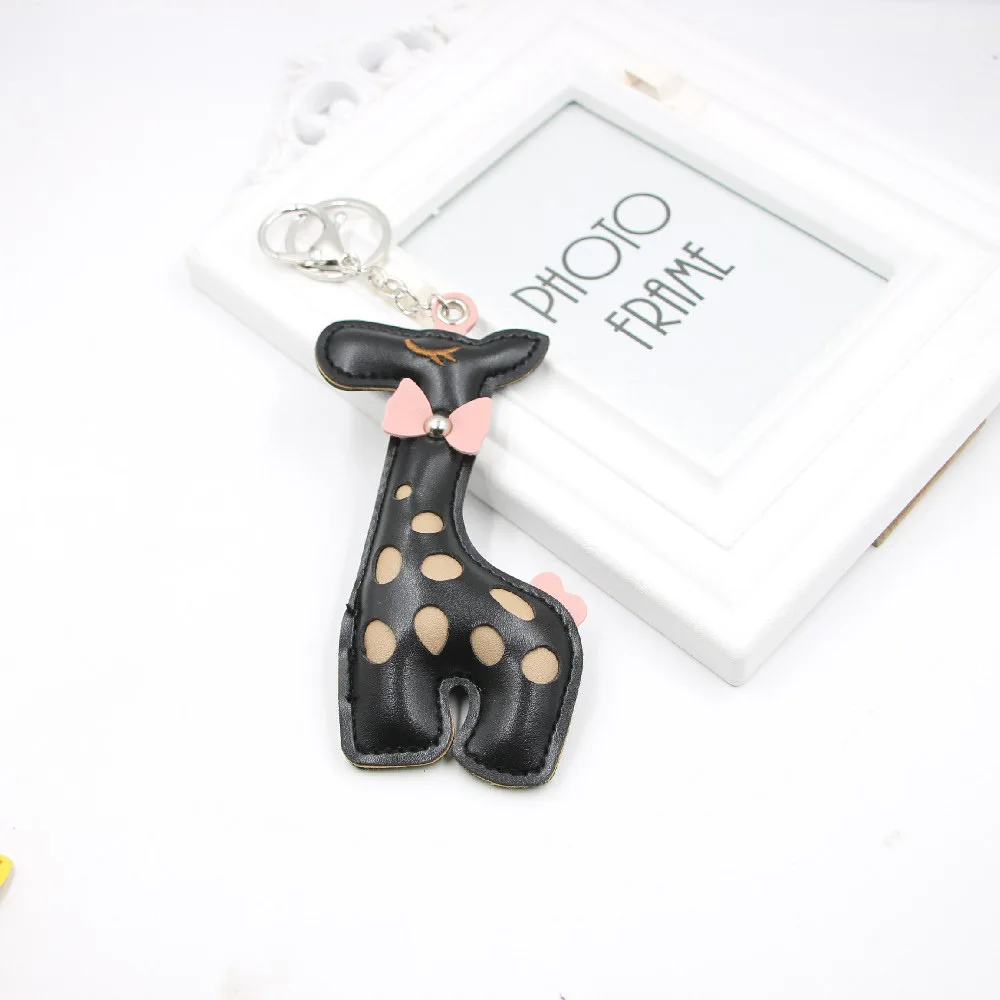 Personality Creative Giraffe Keychain, Chinese Bowknot Leather Bib, Giraffe Ornament, Ladies Handbag, Mobile Phone Car Pendant