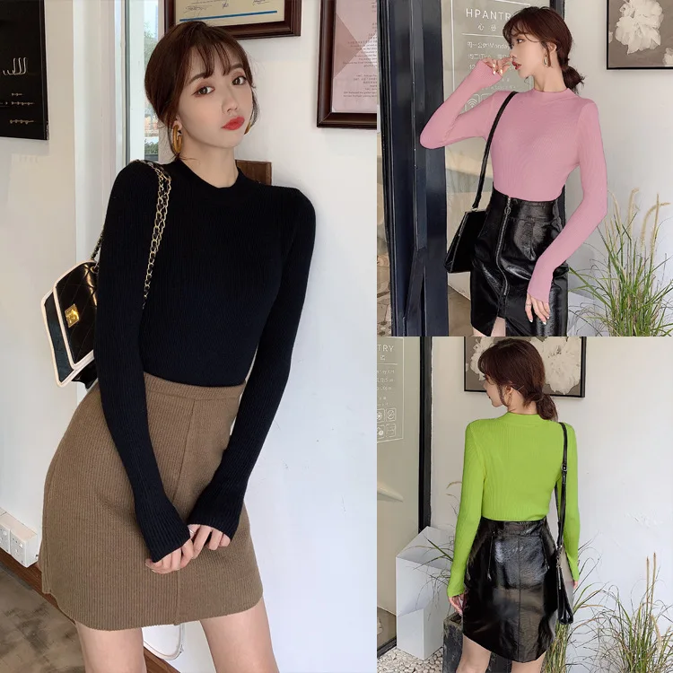 

2020 Knitted Women turtleneck Sweater Pullovers spring Autumn Basic Women highneck Sweaters Pullover Slim female cheap top