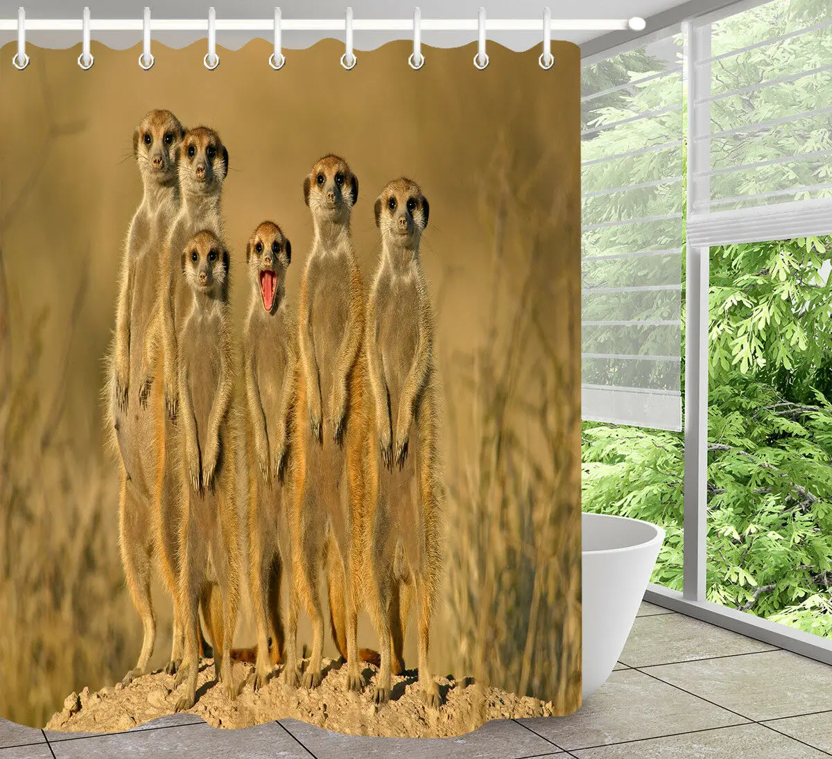 

Animal Meerkat Family Shower Curtain Liner Waterproof Fabric Bathroom Set Hooks