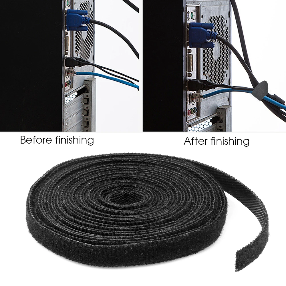 Черный нейлоновый кабельный органайзер на липучке свободная резка сильная