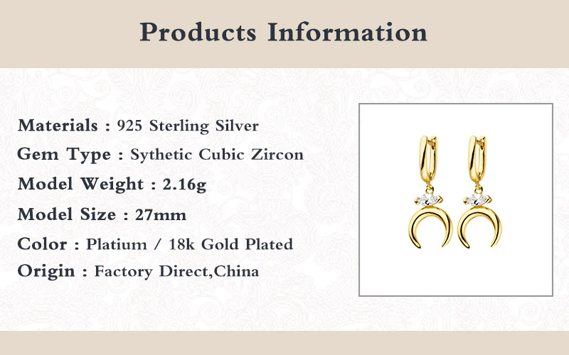 

KOJ 925 Sterling Silver Women Ear Hoops Showy Formal Elegant Pendientes S925 Plata Huggie Earrings Hoops with New Moon Pendants
