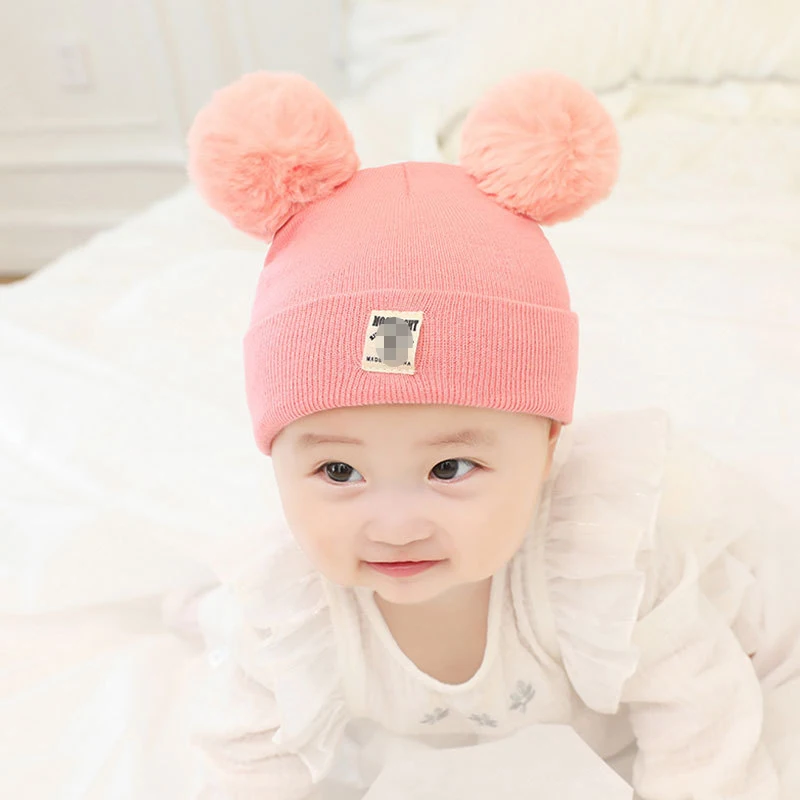 Хепберн бренд двойной пушистый помпон ручной вязки теплая шапка для детей